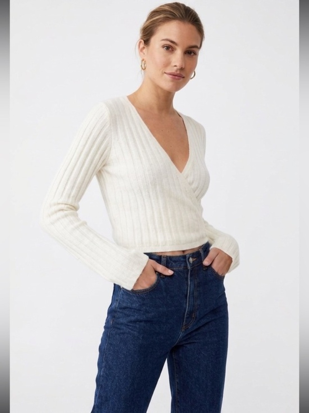OU Creme Ribbed Wrap Sweater